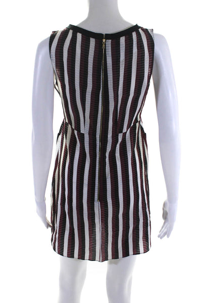 Marni Womens Red Black Striped Textured Zip Back Sleeveless Shift Dress Size 38