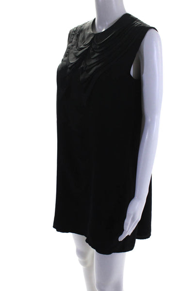 Podoll Womens Black Silk Layered Collar Crew Neck Sleeveless A-Line Dress Size 2