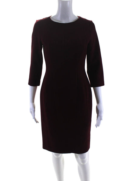 Rosso35 Womens Boat Neck 3/4 Sleeve Knee Length Pencil Dress Burgundy Size 42