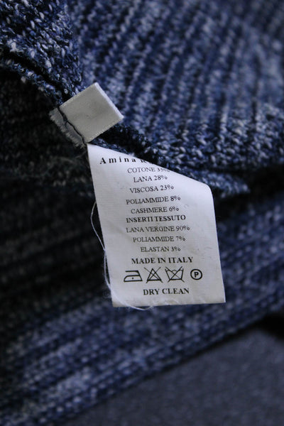 Amina Rubinacci Womens Cotton Tweed Short Blazer Jacket Heather Blue Size 44