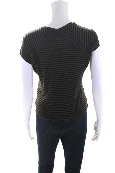 People Like Frank Women's Round Neck Short Sleeves Brown Stripe T-Shirt Size M