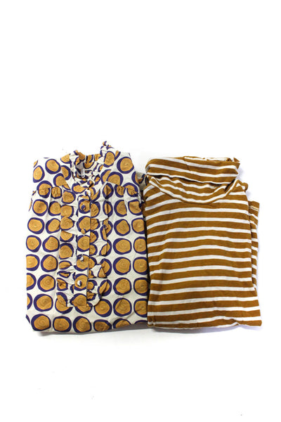 Madewell Women's Turtleneck Long Sleeves Yellow Stripe Blouse Size M Lot 2