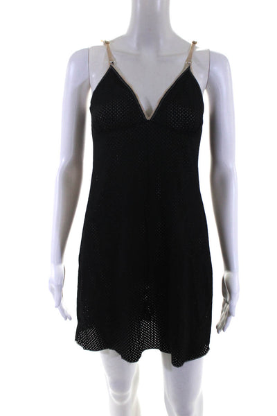A Piece Apart Women's Textured Sleeveless V Neck Slip Dress Black Size L