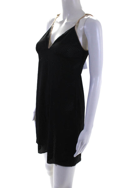 A Piece Apart Women's Textured Sleeveless V Neck Slip Dress Black Size L