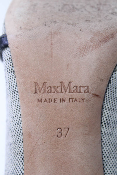 Max Mara Womens Stiletto Pointed Toe Leather Trim Pumps Gray Black Canvas 37