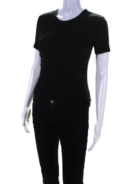 Helmut Lang Womens Cotton Blend Stretch Round Neck Short Sleeve Top Black Size S
