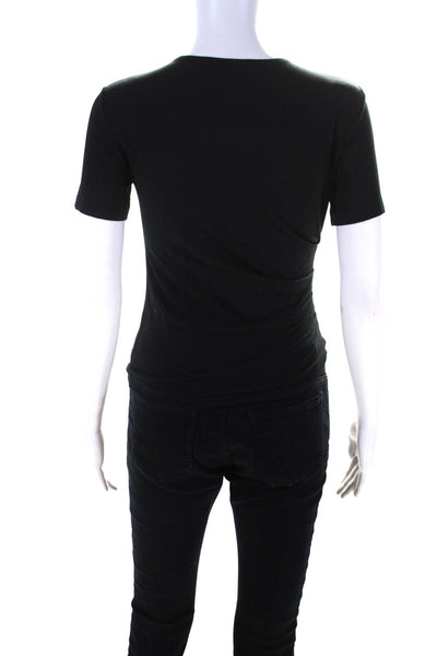 Helmut Lang Womens Cotton Blend Stretch Round Neck Short Sleeve Top Black Size S