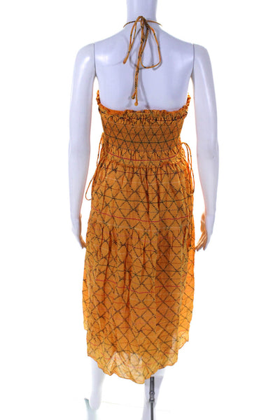 Apiece Apart Womens Smocked Halter Argyle Striped Midi Dress Orange Multi 10