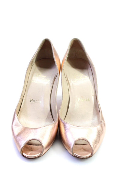 Christian Louboutin Womens Rose Gold Leather Peep Toe Pump Shoes Size 9