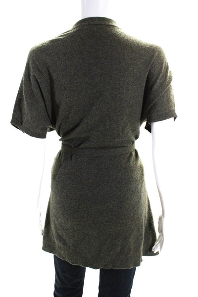 Repeat Womens Cashmere Short Sleeves Belted Sweater Green Size Small