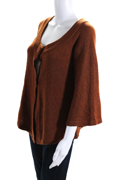Margaret OLeary Womens Scoop Neck Cardigan Sweater Brown Wool Size Small