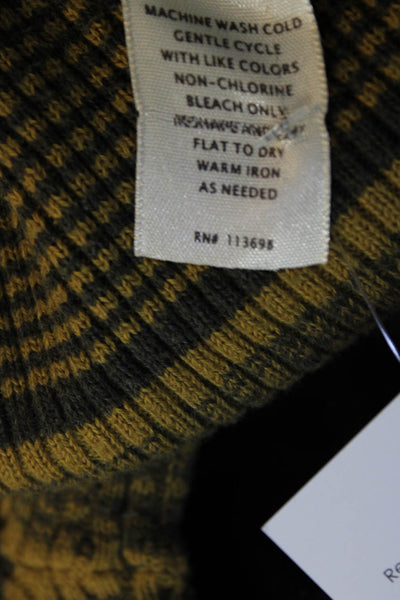 Margaret OLeary Womens Striped Ribbed Sweater Grey Yellow Cotton Size Medium