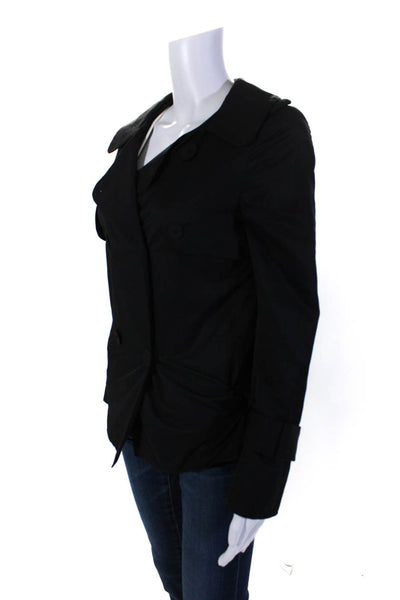 Bensoni Womens Black Cotton Double Breasted Collar Long Sleeve Jacket Size 2