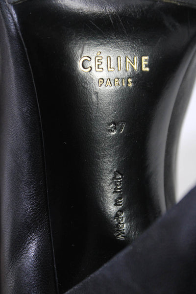 Celine Womens Black Leather Pointed Toe Cone Heels Mini Bootie Shoes Size 7
