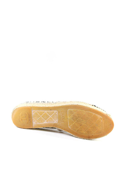 Chanel Womens Beige Canvas Espadrille Graphic Print Loafer Shoes Size 8