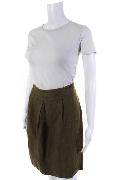 Etro Womens Wool Pleated Textured Zip Slip-On Hook & Loop Skirt Brown Size EUR46