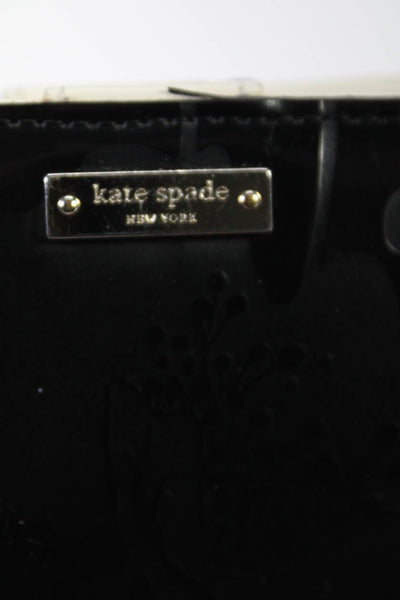 Kate Spade Womens Patent Leather Embossed Floral Print Card Wallet Black