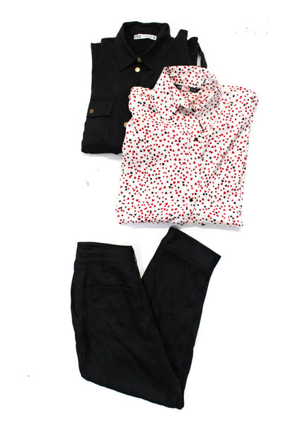 Zara Womens Button Front Shirts Pants Black White Red Size XS Small Lot 3