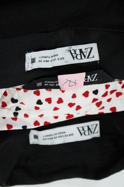 Zara Womens Button Front Shirts Pants Black White Red Size XS Small Lot 3