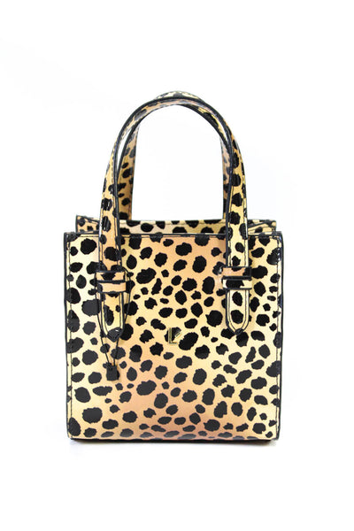 Larroude Womens Leopard Spotted Patent Leather Mini Tote Handbag Brown Black