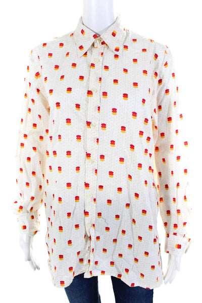 Paul Smith Jeans Womens Cotton Geometric Long Sleeve Buttoned Top White Size M