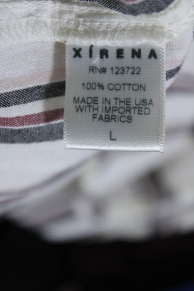 Xirena Womens Cotton Striped Buttoned V-Neck Short Sleeve Top White Size L