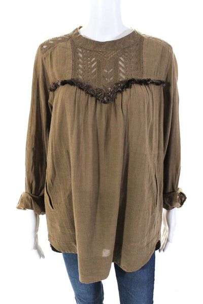 Etoile Isabel Marant Womens Fringed Textured Embroidered Blouse Brown Size EUR44