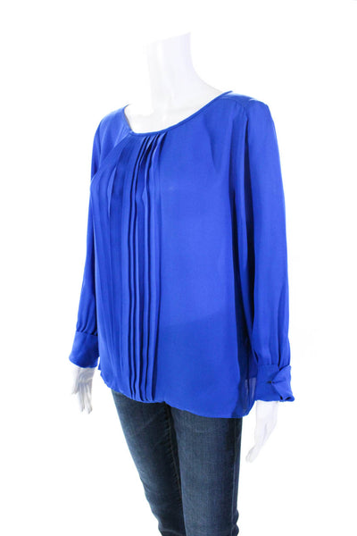 Nili Lotan Womens Silk Pleated Cuff Long Sleeve Pullover Blouse Top Blue Size L