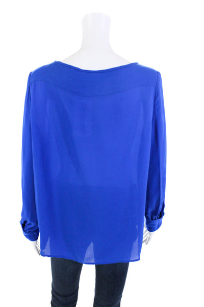 Nili Lotan Womens Silk Pleated Cuff Long Sleeve Pullover Blouse Top Blue Size L