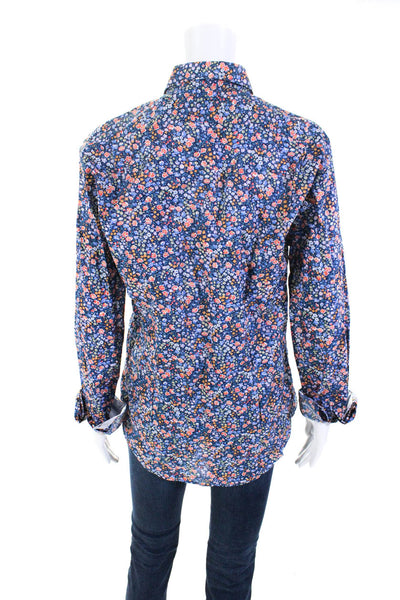 Paul Smith Womens Cotton Floral Print Collar Button Long Sleeve Top Blue Size 16