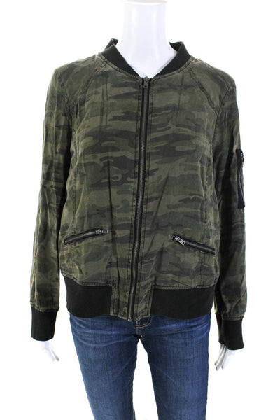 Dear John Womens Camouflage Print Zipped Long Sleeve Jacket Green Size L