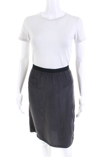 Humanoid Womens Elastic Waist Side Slit Slip-On Straight Skirt Gray Size M