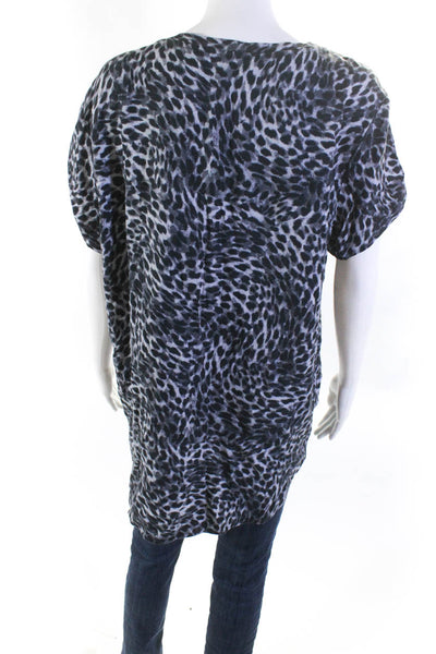 Cloth & Stone Women's Short Sleeve Animal Print V Neck Tee Gray Size XL