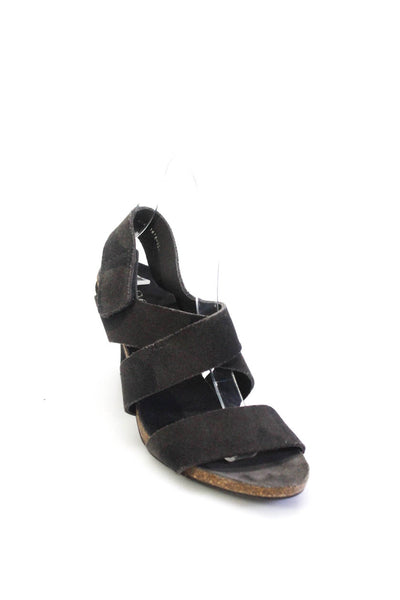 Pedro Garcia Women's Suede High Heel Strappy Sandals Gray Size 36.5