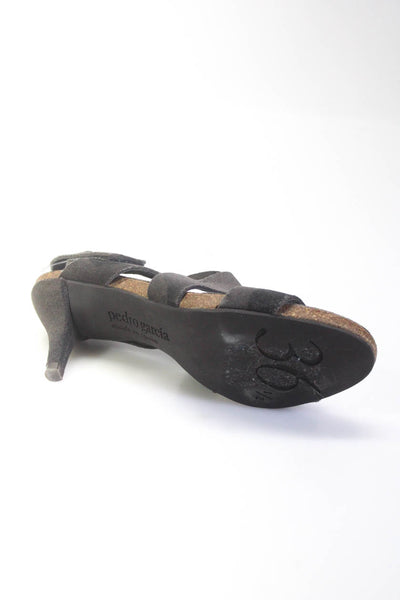 Pedro Garcia Women's Suede High Heel Strappy Sandals Gray Size 36.5