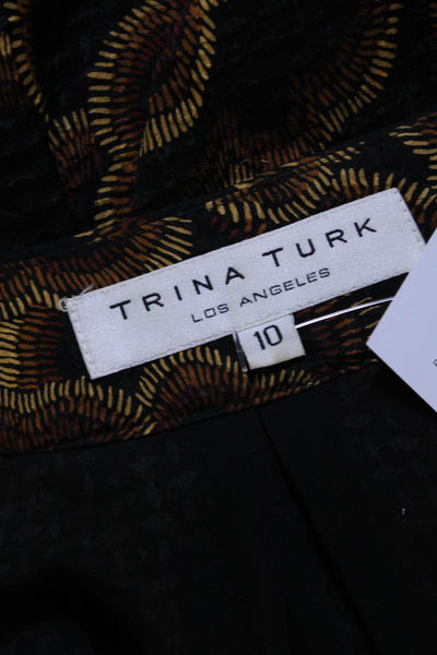Trina Turk Women's Printed Scoop Neck Puff Sleeve Shift Dress Black Size 10