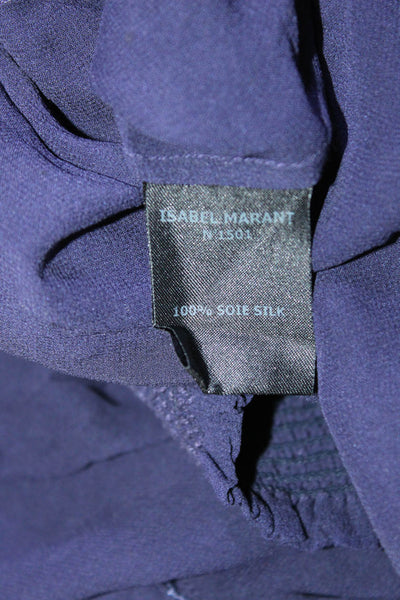 Isabel Marant Women's Scoop Neck Puff Sleeve Silk Top Purple Size 42