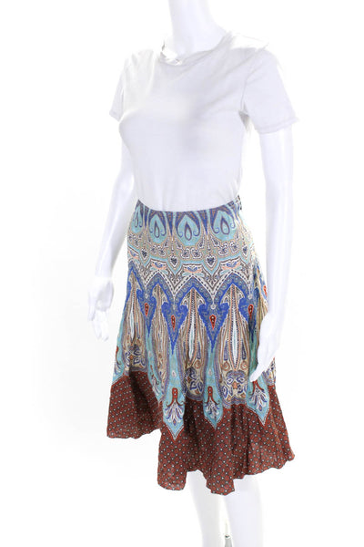 Elie Tahari Womens Linen Abstract Zip A-Line Midi Colorblock Skirt Blue Size 10
