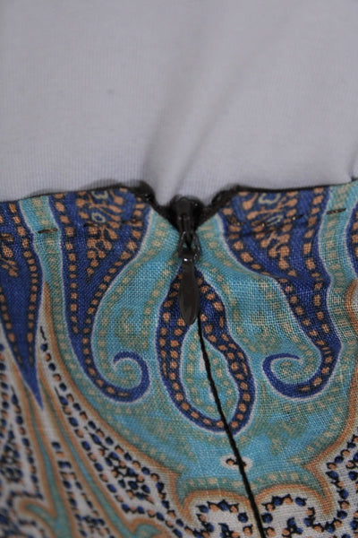 Elie Tahari Womens Linen Abstract Zip A-Line Midi Colorblock Skirt Blue Size 10