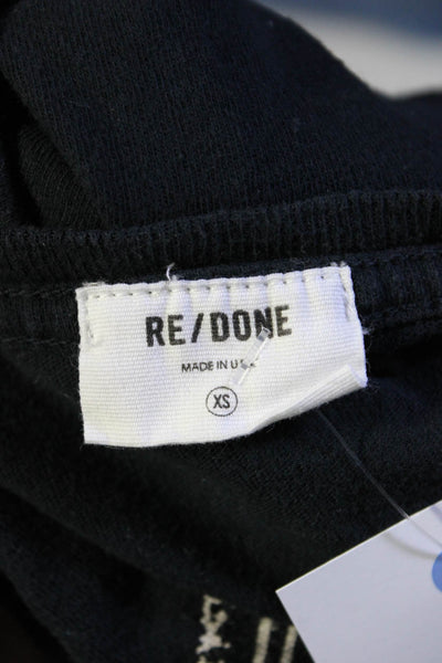 Redone Womens Graphic Logo Star Studded Short Sleeve Tee Shirt Black Size XS