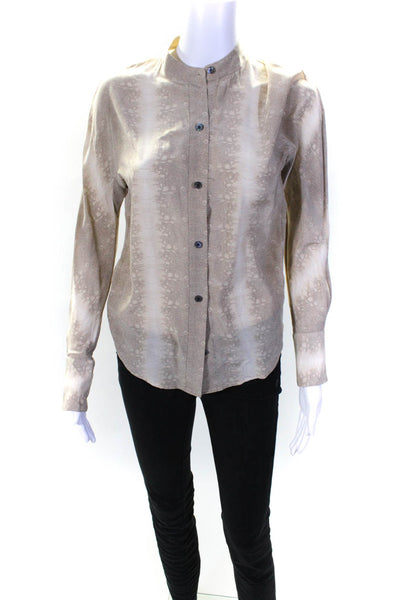 Equipment Femme Womens Long Sleeve Spotted High Neck Top Blouse Beige Size Small