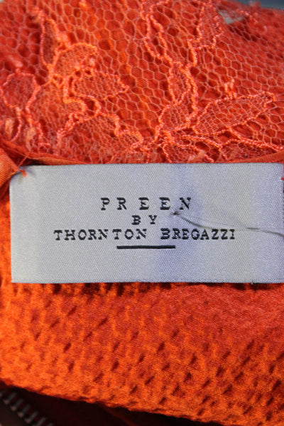 Preen By Thornton Bregazzi Womens Floral Lace Sleeveless Sheath Dress Orange XS