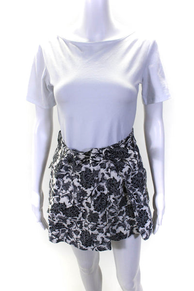 Zimmermann Womens Belted Woven Floral Mini Skirt Black White Linen Size Small