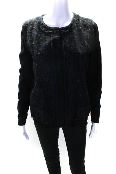 Elie Tahari Womens Merino Wool Tweed Long Sleeve Crewneck Knit Top Black Size L