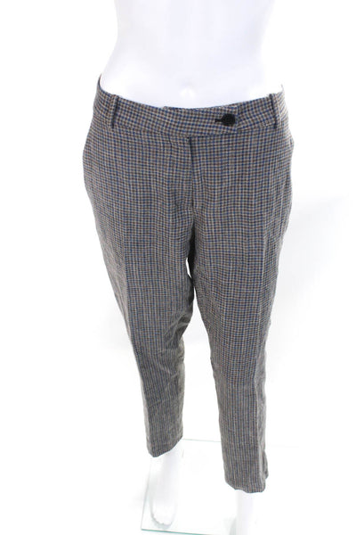 6397 Womens Zipper Fly High Rise Pleated Plaid Pants Gray Blue Red Wool Size 8