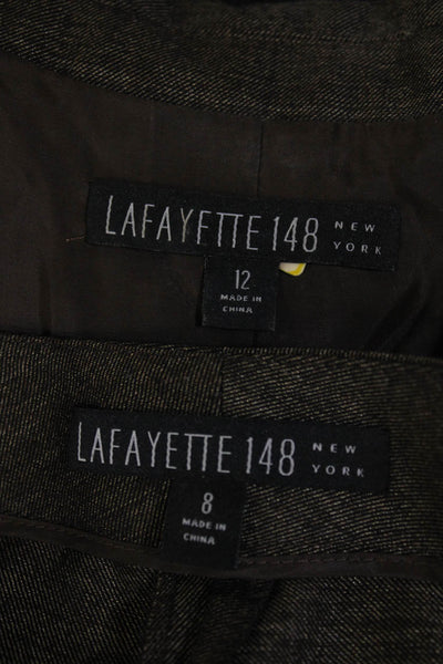 Lafayette 148 New York Womens Three Button Notched Lapel Pants Suit Brown 8 12