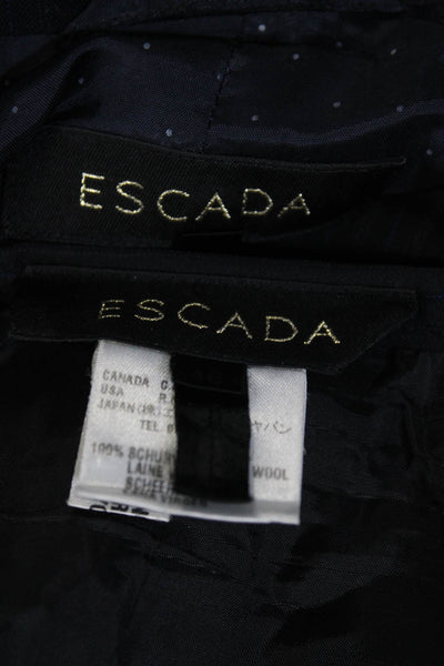 Escada Womens Five Button Notched Lapel Pinstriped Skirt Suit Navy Blue IT 44 46
