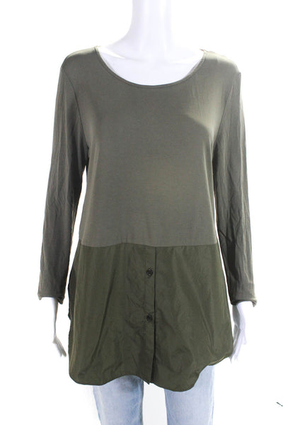 Uli Schneider Womens Long Sleeve Scoop Neck Shirt Top Green Size 10