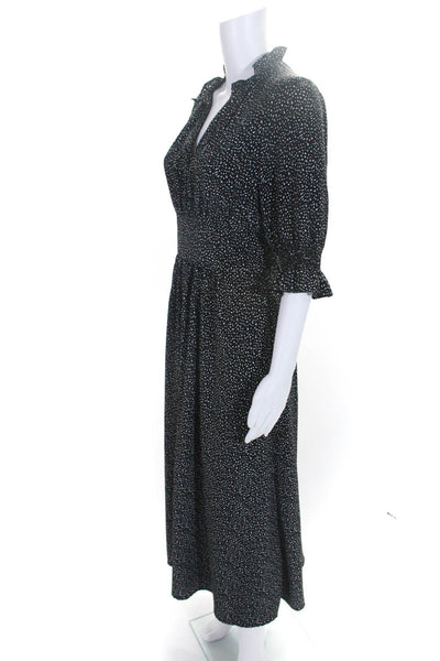 Melloday Womens Black Printed Ruffle V-Neck Short Sleeve Shift Dress Size S