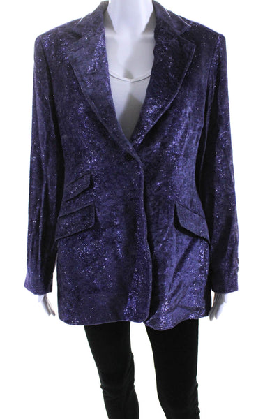 Paul Smith Womens Metallic Velour Two Button Blazer Jacket Purple Size IT 46
